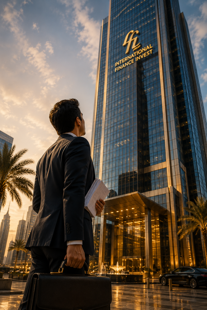 young businessman looking at ifi office tower